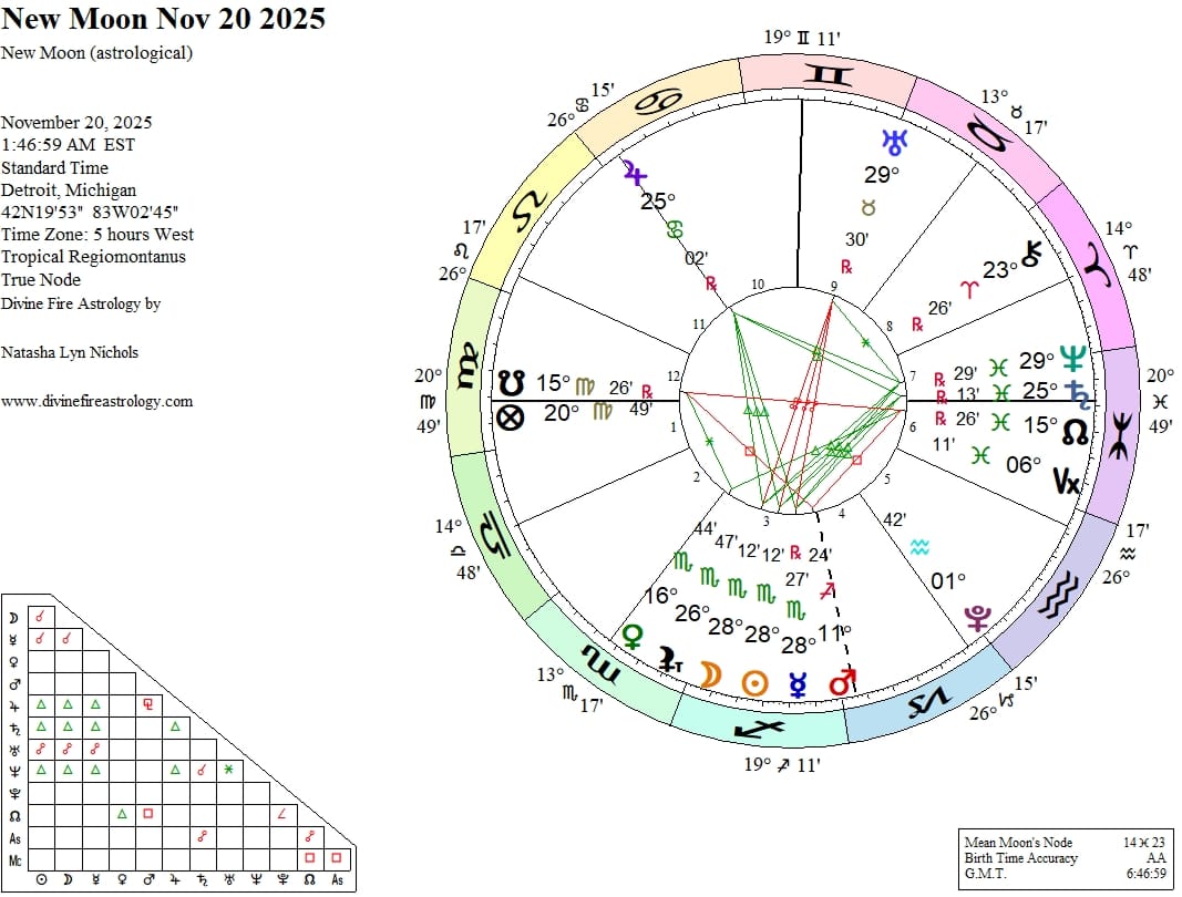 New Moon at 28 Scorpio Conjunct Black Moon Lilith Opposite Uranus in Taurus:  The  Power of Instinct is the Depth of the Sting